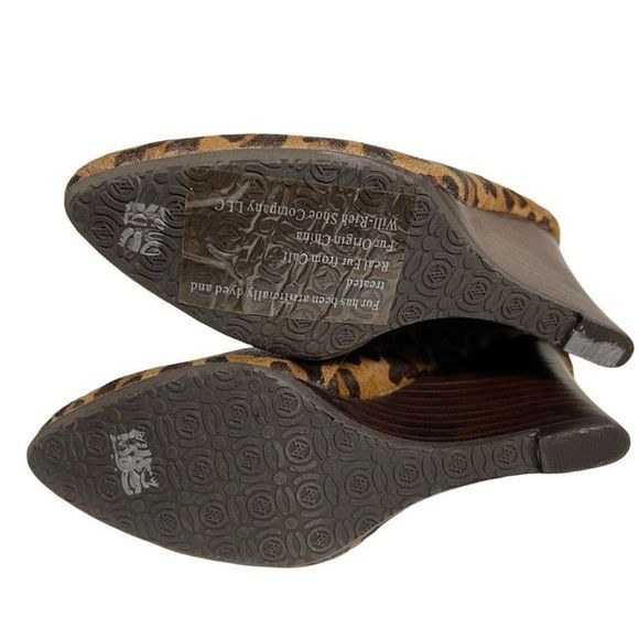 Adrienne Vittadini Sarah Womens Wedge Booties Real Calf Fur Leopard Print Size 6 - Picture 7 of 12